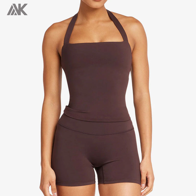 Custom Straight Neck Halter Women's Tank Top With A Halter Strap And Inbuilt Shelf Bra-Aktik