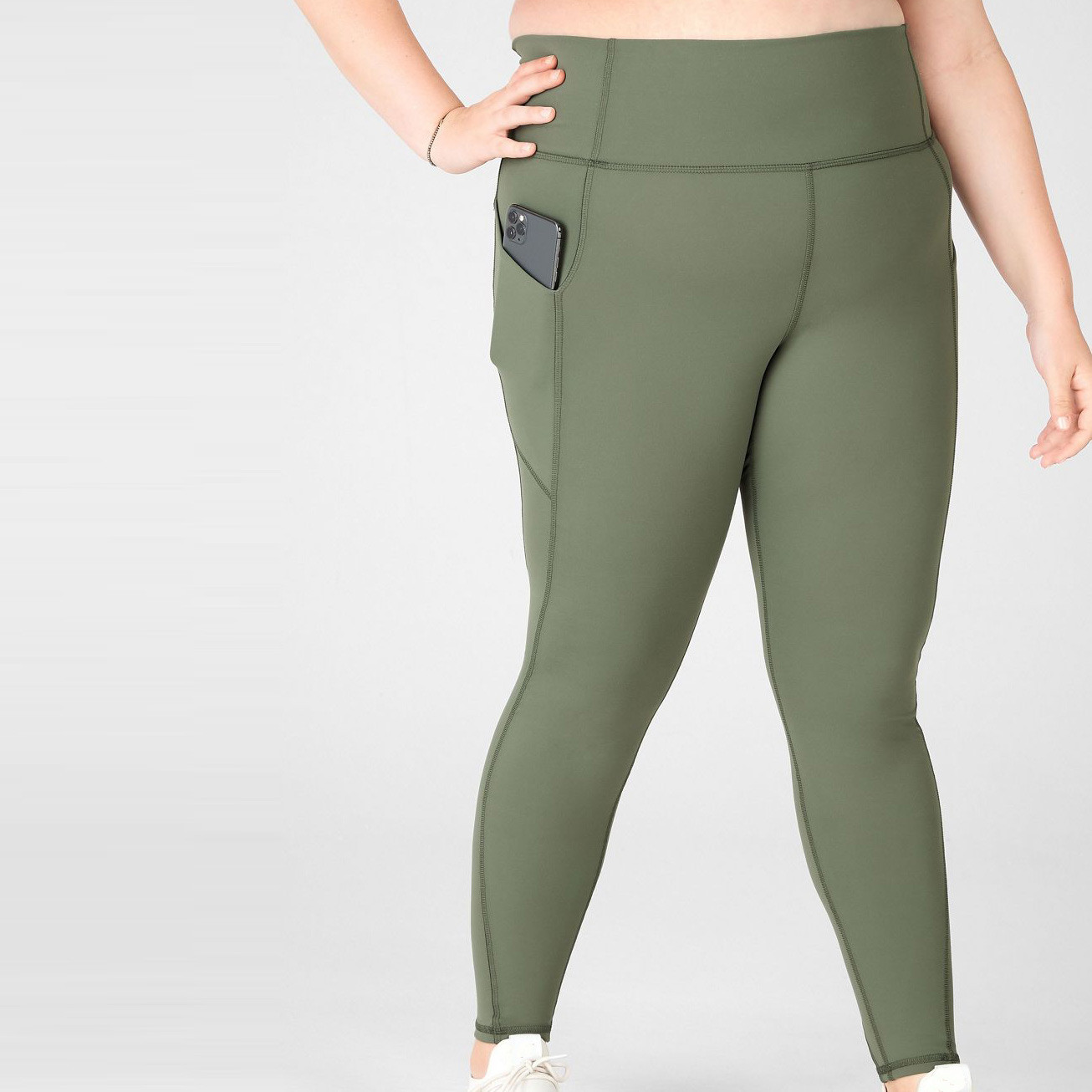 Custom Stretch High Waisted Tummy Control Plus Size Leggings with Pockets-Aktik