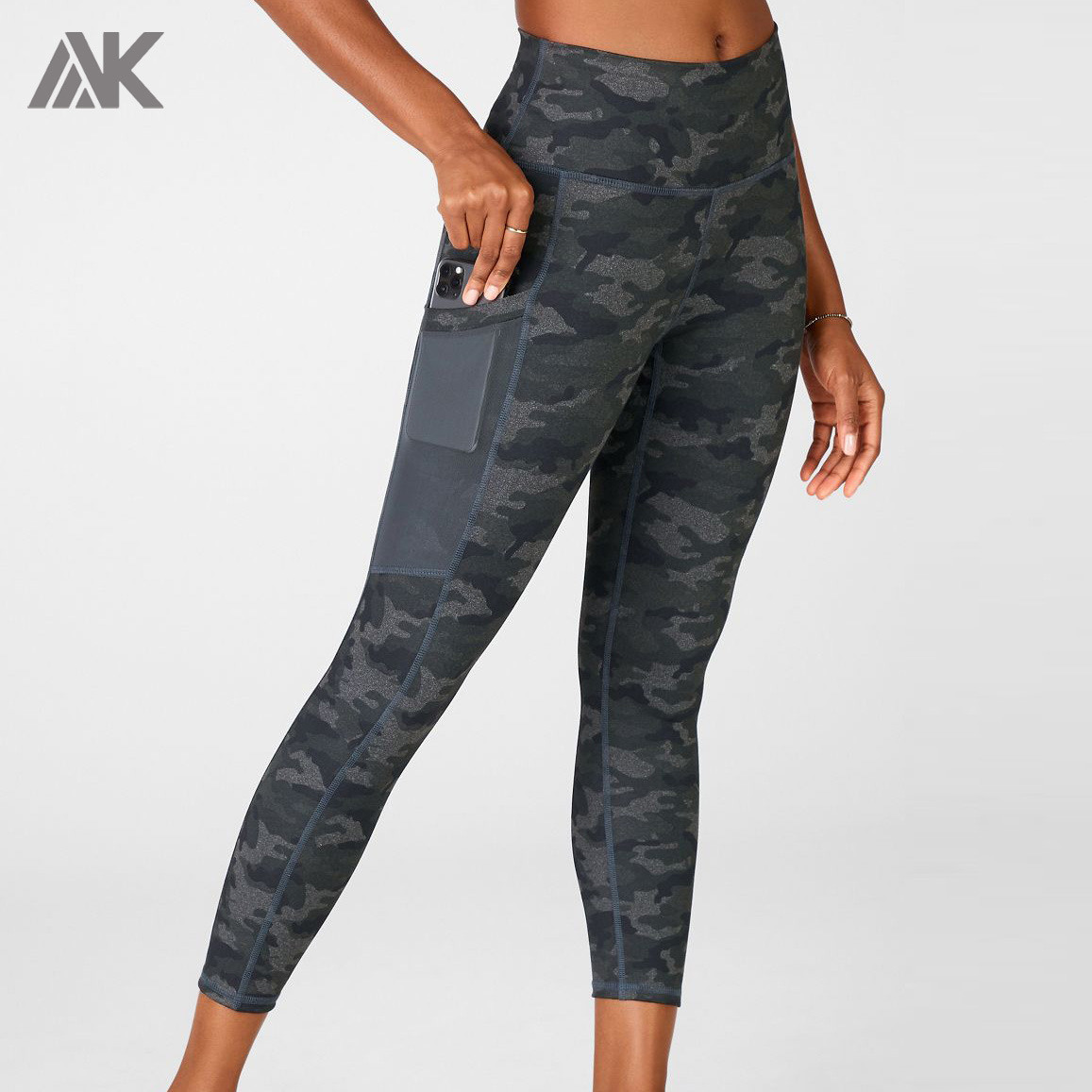 Custom Sportswear Women High Waisted Camo Custom Tights with Mesh Pockets-Aktik