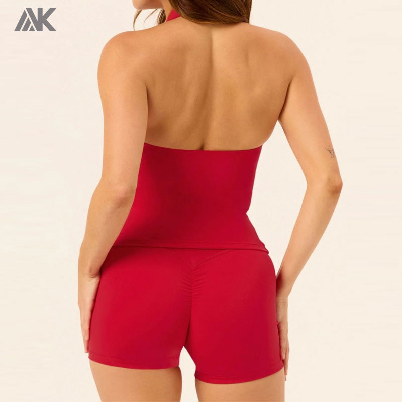 Custom Women's Activewear Set Straight Neck Halter Top And Gym Shorts-Aktik