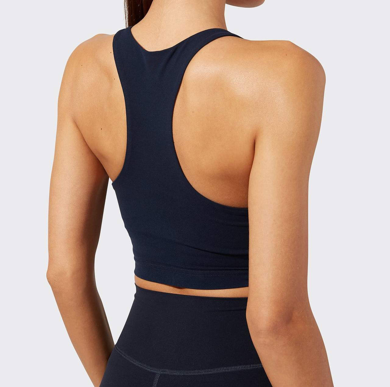 Custom V Neck Low Cut Padded Crop Top Racerback Long Sports Bra Tank Top-Aktik