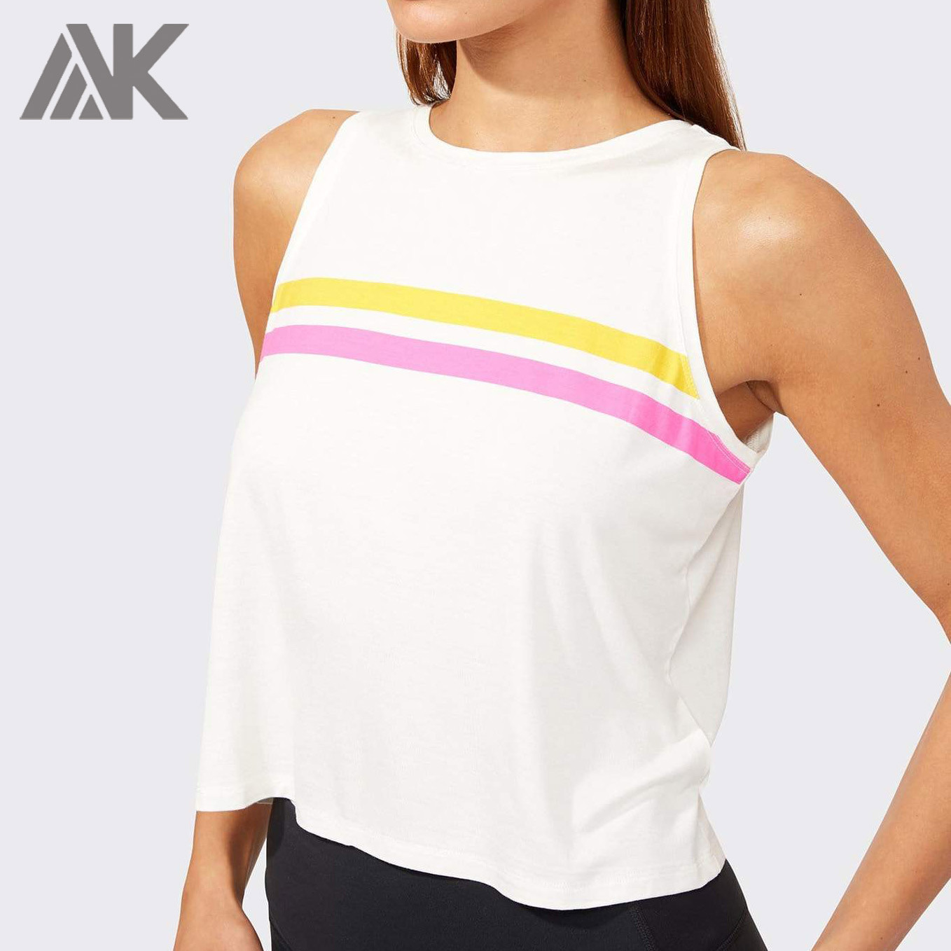 Custom Loose Fitting Sports Tank Top High Neck Womens Cotton Tank Tops-Aktik
