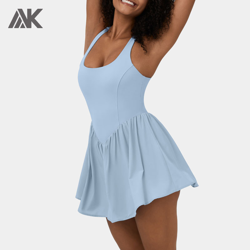 Custom Square Neck Backless Cut Out Best Tennis Dresses With Shorts For Women-Aktik