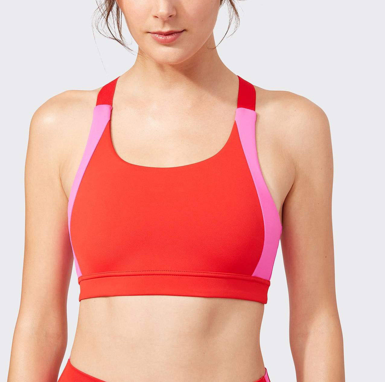 Custom Cross Back Adjustable Strappy Sports Bra with Colorful Pannel-Aktik