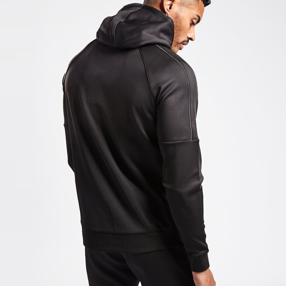 Wholesale Zip Pockets Plain Black Hoodie Fitted Custom Hoodies for Men-Aktik