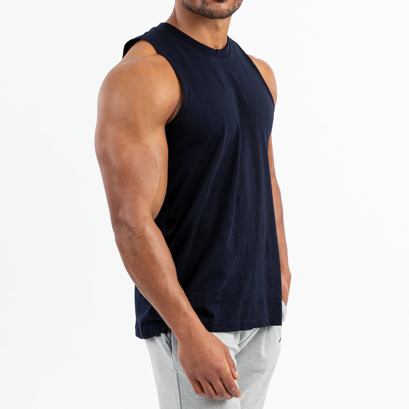 Custom Cotton Crew Neck Plain Muscle Lifting Tank Tops Printing for Men-Aktik