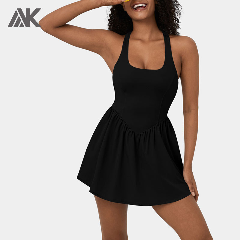 Custom Square Neck Backless Cut Out Best Tennis Dresses With Shorts For Women-Aktik