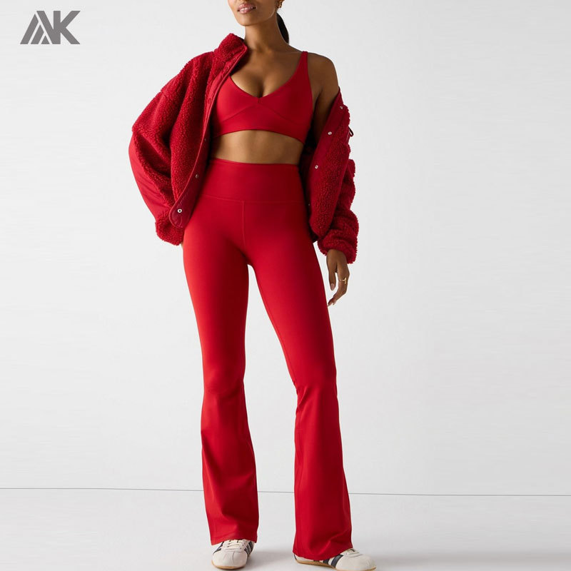 Custom High-Waisted Sweat Wicking Women's Leggings 4-Way Stretch Flare Pant-Aktik