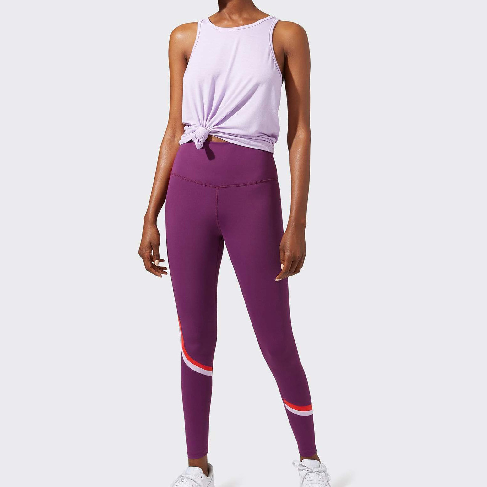 Private Label Womens Best Wholesale Leggings Outfit with Colored Stripes-Aktik
