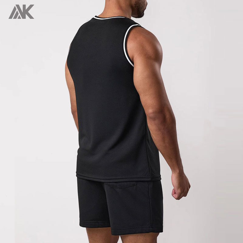 Custom Polyester Casual/Gym Wear Men's Vest Linear Print Men Mesh Tank Tops-Aktik
