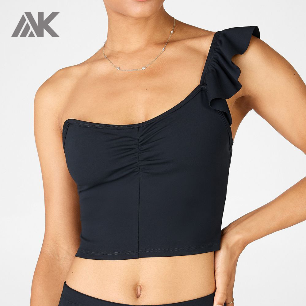 Custom One Shoulder Tank Top Womens Crop Top Workout Tank with Ruffle-Aktik